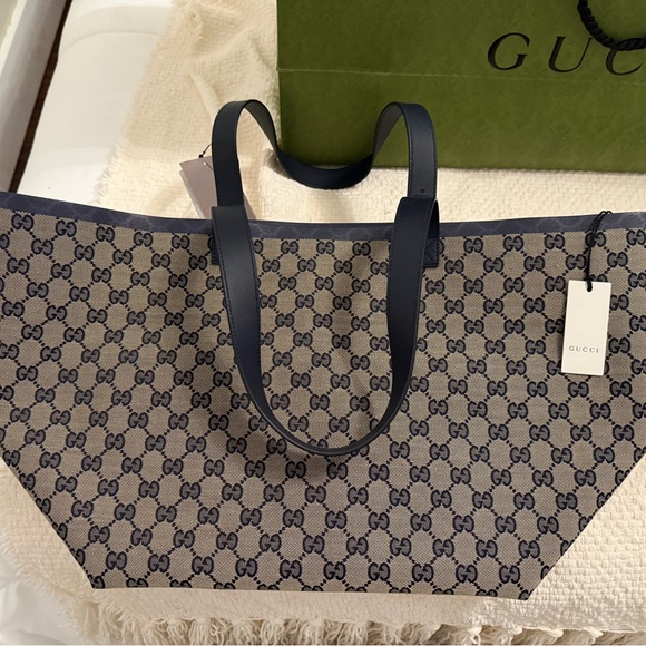 Gucci Blue and Beige Monogram Tote - Picture 1 of 9